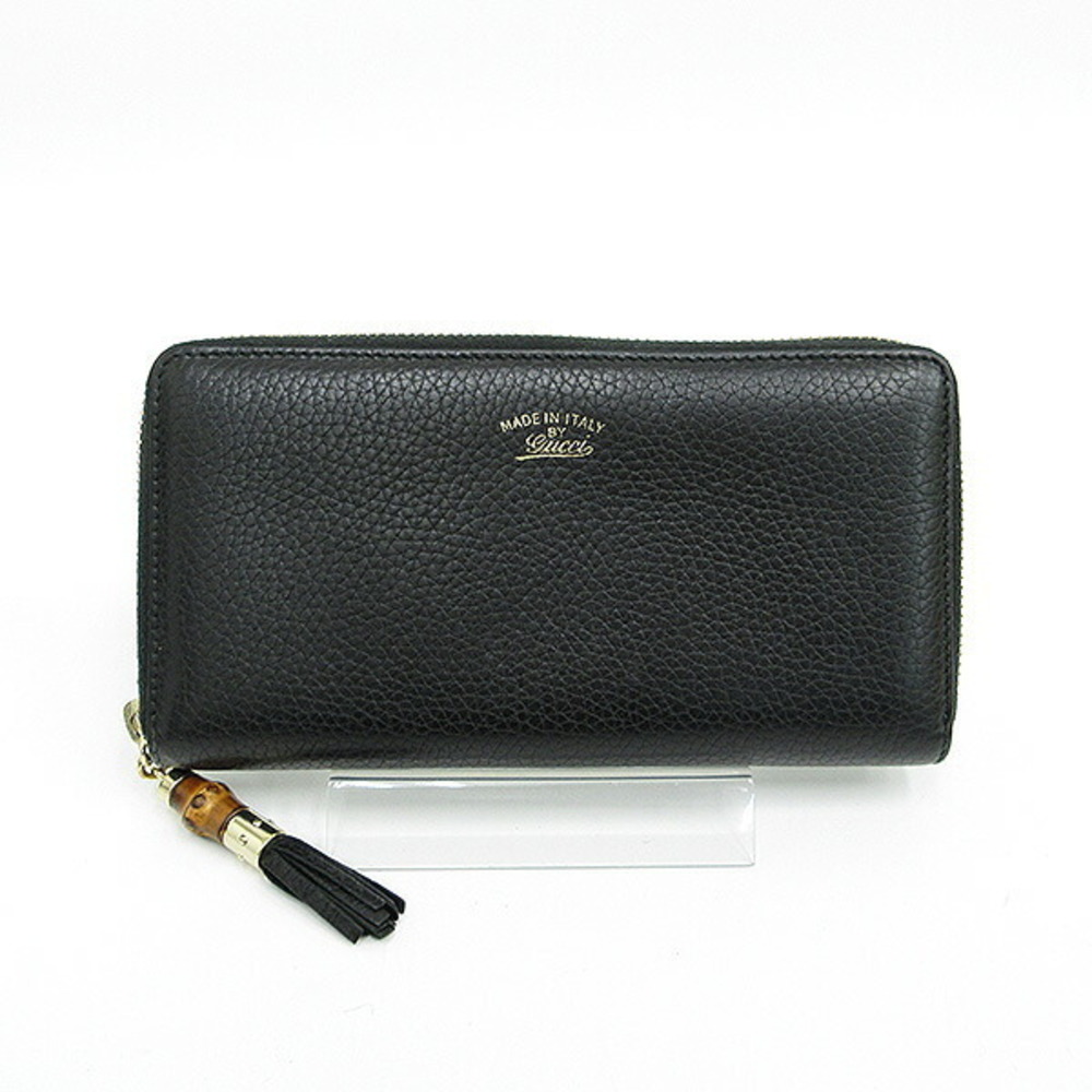Gucci Bamboo Tassel Zip Around Long Wallet Black Leather